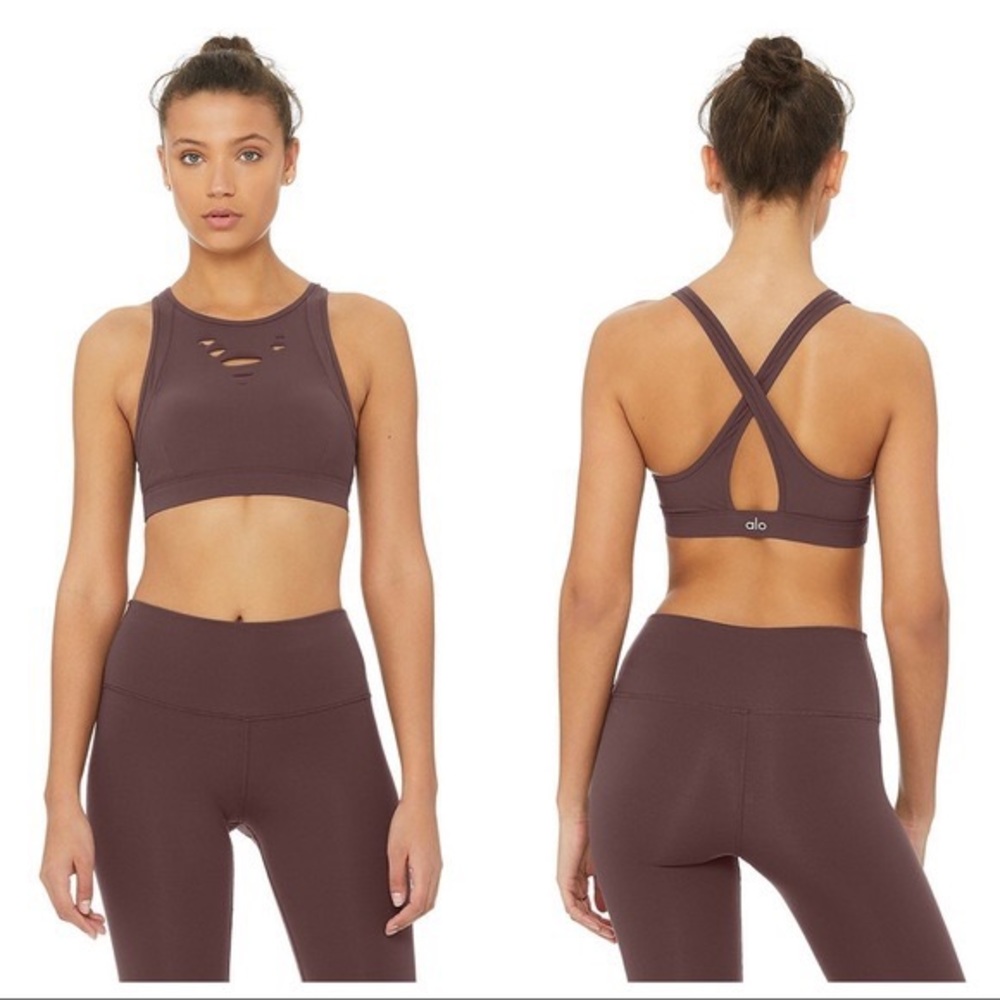 NWT Alo Yoga Ripped Warrior Bra in Raisin XS